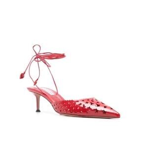 NIB Aquazzura Amourose 50 Red Heart Cut Out Patent Strappy Pumps Heels Sz 37